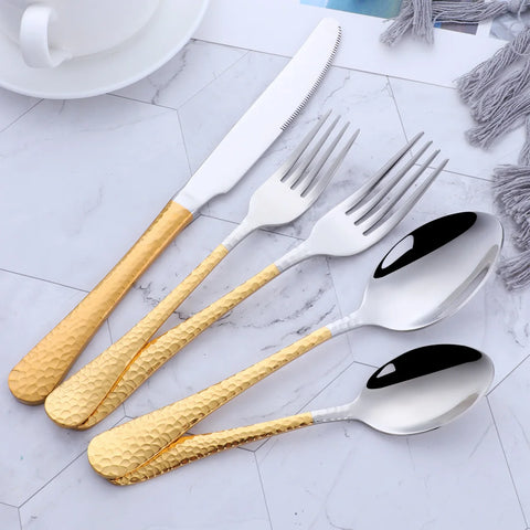 5Pcs Stainless Steel Dinnerware Set Western Flatware Dinner Knife Fork Spoon Cutlery Set Steak Tableware Restaurant Food Server