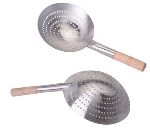 Thick Stainless Steel Mesh Strainer Colander wok wooden Handle Cookware Oil Flour Sifter Colander Kitchen Cooking steamer wok