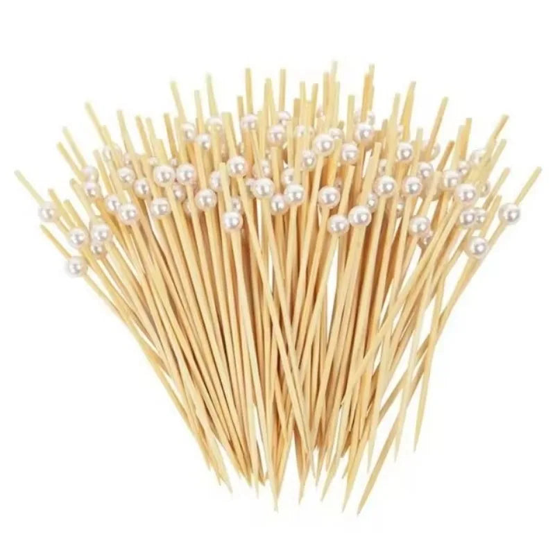 100PCS Disposable Pearl Toothpicks Appetizers Cake Desserts Cocktails Fruits Wedding Party Restaurant Holiday Accessories