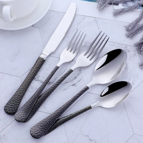 5Pcs Stainless Steel Dinnerware Set Western Flatware Dinner Knife Fork Spoon Cutlery Set Steak Tableware Restaurant Food Server