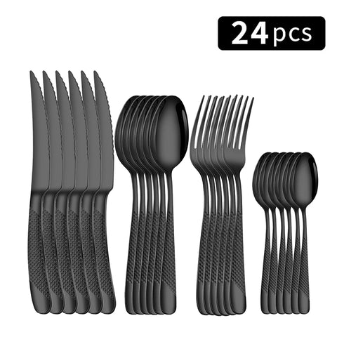 24pc Stainless steel tableware star steak knife and fork dessert fork spoon family suits