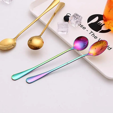 Black Long Handle Tea Spoons Juice Stirring Cutlery Stainless Steel Coffee Spoon Drinking Flatware Kitchen Drop Shipping