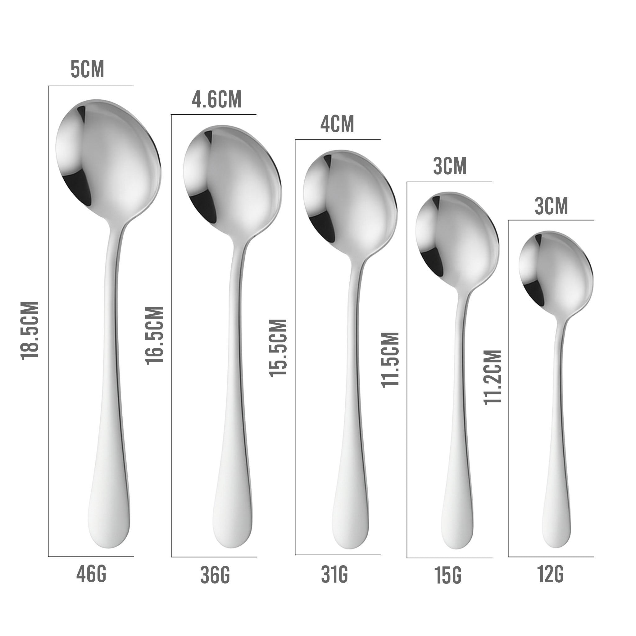 SUS 304/410, Long Handle, Kids & Dessert Use