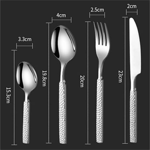 Thicken Stainless Steel Cutlery Set Western Hammered Pattern Spoon Fork Knife Dinnerware Set Tableware Utensils for Kitchen