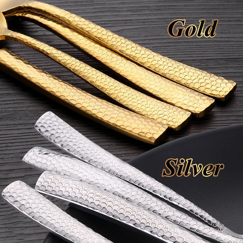 4 8 12 Pieces Stainless Steel Cutlery Set Gold Cutlery Set with Hammered Handle Mirror Polishedd Party Home Gift Service 1/2/3