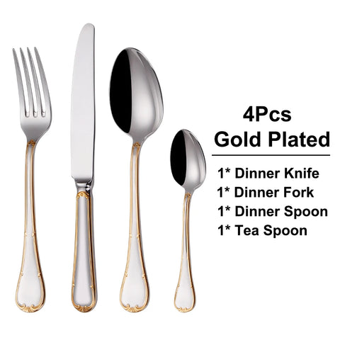 4/8/12/16/20pcs Gold Cutlery Western Tableware Stainless Steel Dinner Set Mirror Sliver Knife Fork Spoon Set Dishwasher Safety