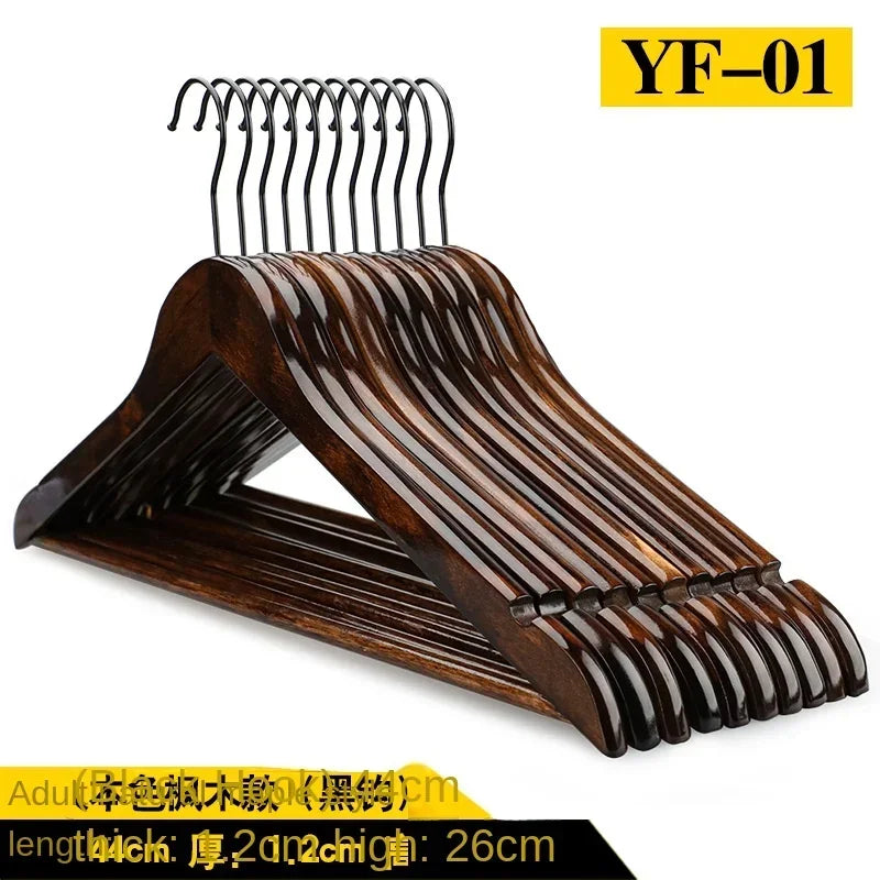 10Pcs/set Adult Extra-Wide Seamless Solid Wood and Metal Hook Wooden Hangers with Notches Non-slip for Clothes Shelf Rack