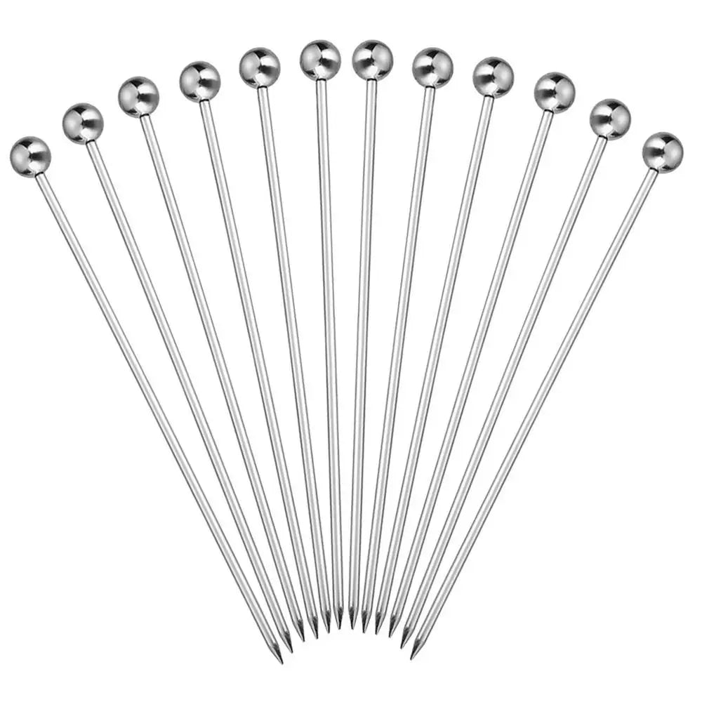 10PCS 11cm Fruit Sticks Stainless Steel Cocktail Picks Fruit Stick Toothpicks Fruit Stick Reusable Washable Appetizer Picks