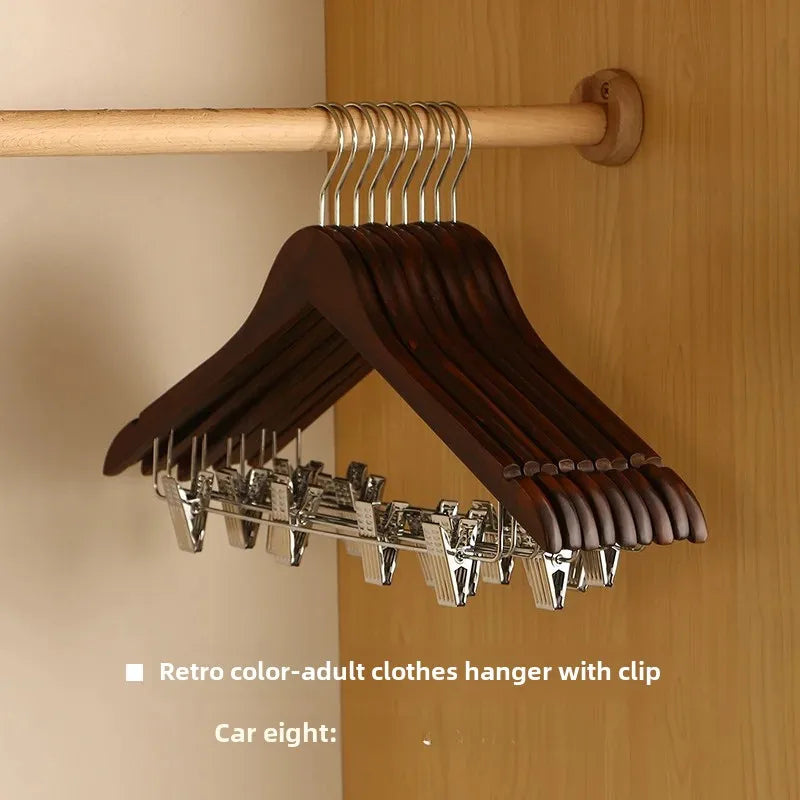 Home Use Wooden Clothes Hanger Anti-Slip Seamless Design With Clip Hotel Quality Integrated Suit Hanger Wardrobe Organizer