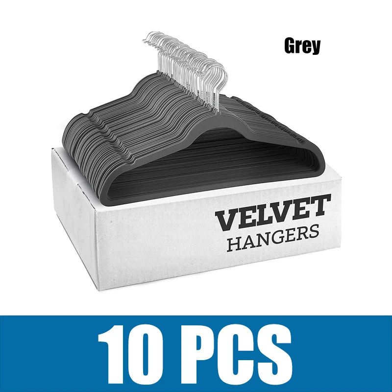 10/5PCS Gray Wrinkle Resistant Adult Plastic Coat Hanging Flocking Multi-Functional Anti-Skid Hanger 45cm Magic Hanger