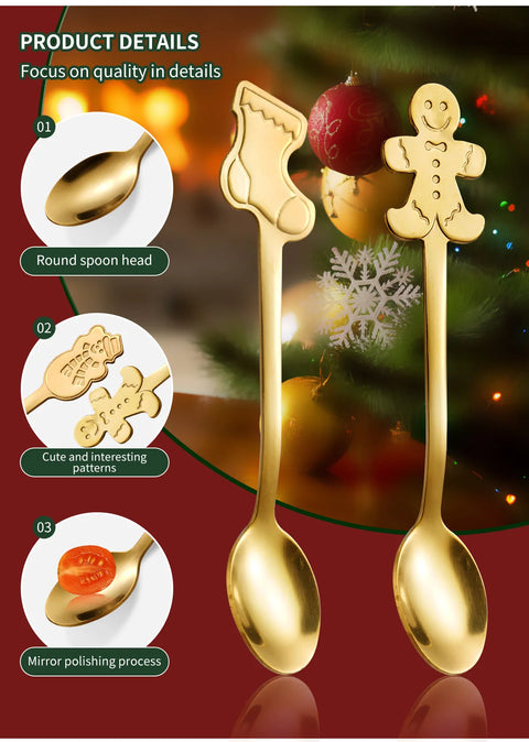 4pcs Stainless Steel Christmas Coffee Spoons Gold/Silver  With Gift Box  Gingerbread Man Dessert Spoons Cutlery Spoon Xmas Gift