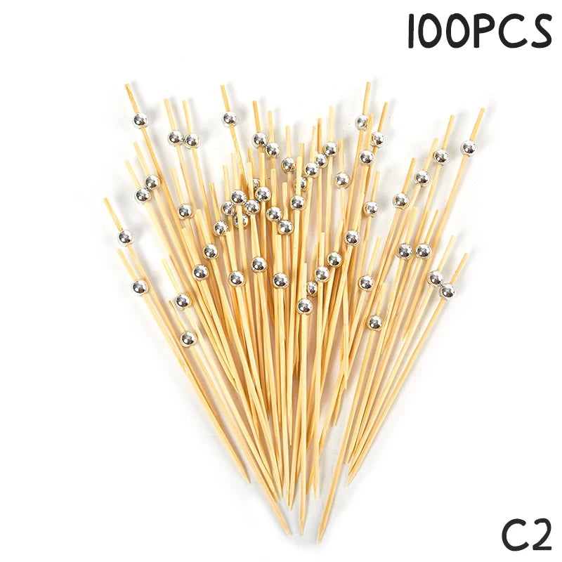 50/100Pcs Disposable Bamboo Skewers Food Cocktail Picks Buffet Fruit Cupcake Fork Sticks Party Table Decoration Supplies