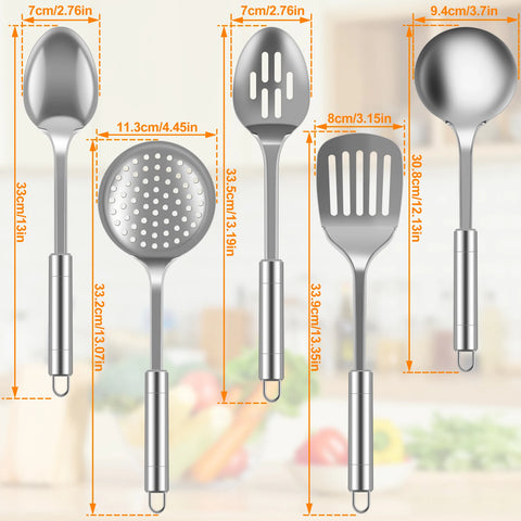 5/10Pcs Kitchen Cookware Cooking Utensils Set Stainless Steel Shovel Soup Spoon Utensils Dinnerware Cooking Tool Kitchen Gadgets