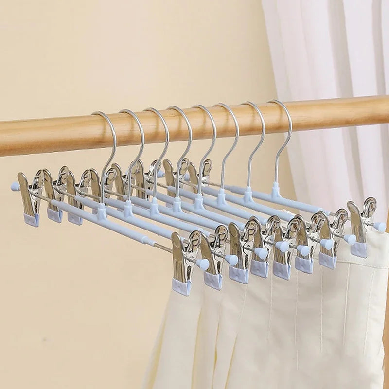10pcs Clothes Rack with Adjustable Clip Anti-Slip Metal Windproof Clothes Hanger Pants Jacket Skirt Clip Closet Organizer