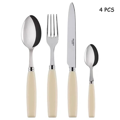 Stainless Steel Dinnerware Set with Luxurious Seashell Handle, Red and White Dinner Knife, Scoop and Fork