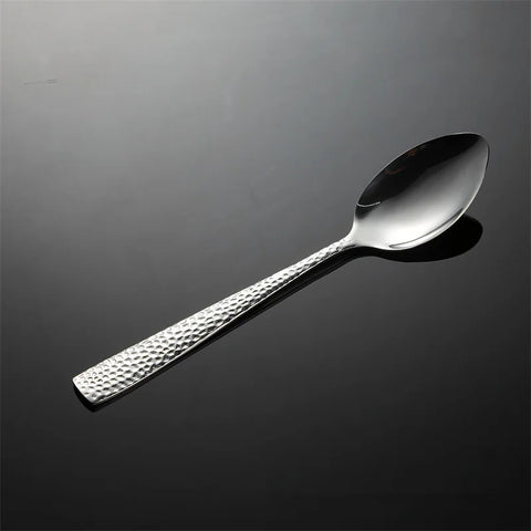 Hammered Pattern 430 Stainless Steel Cutlery Set Spoon Knife Fork Square Handle Dinnerware Luxury Retro Tableware Offers