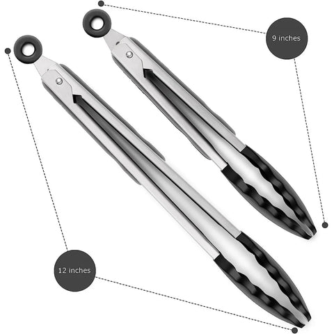 2-Piece Set Food Silicone Grill Tongs Kitchen Cooking Salad Bread Tongs Non-Stick Grill Tongs Steak Tongs Stainless Steel Tools