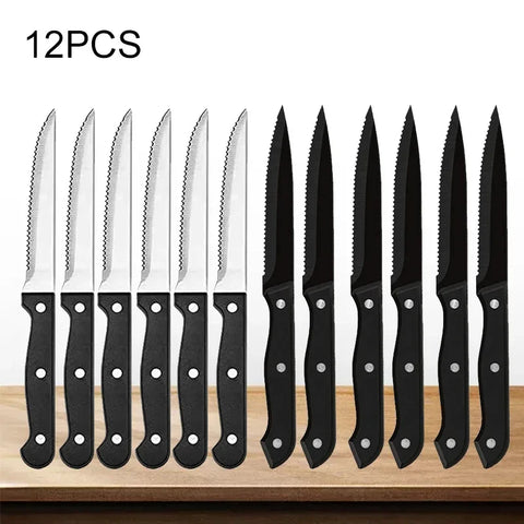 WXCOO Professional Kitchen Knives Steak Knife Set Stainless Steel Knife Serrated Beef Cleaver Restaurant Cutlery Dinner Knife