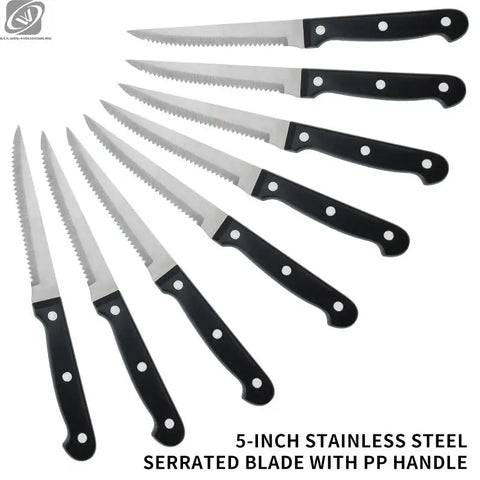 4/6/8/12 Pcs Steak Knives Set Sharp Blade Black PP Handle Outdoor BBQ Picnic Meat Cutter Multi-function Fish Cutting Knife