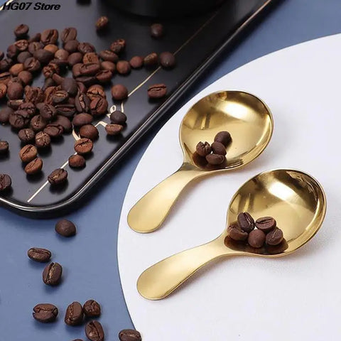 1PC Cute Stainless Steel Spoon Short Handle Gold Ice Cream Tea Coffee Spoon Kids Spoon Kitchen Condiment Spice Scoop