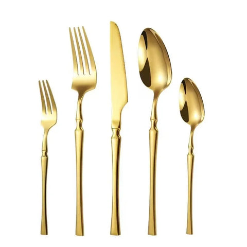 30pcs Glossy Gold Dinnerware Set Stainless Steel Tableware Knife Tea Fork Coffee Spoon Flatware Dishwasher Safe Dinner Cutlery