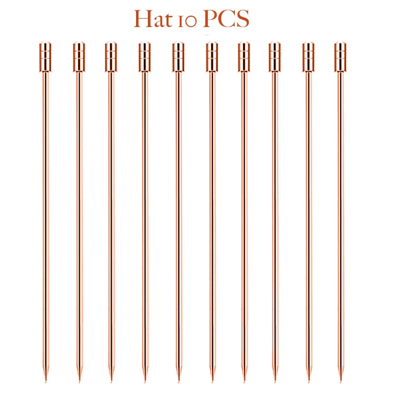 10PCS Cocktail Pick Cocktail Stick Stainless Steel Fruit Sticks Drink Stirring Sticks Martini Picks- Circle/Ball/Hat Shape