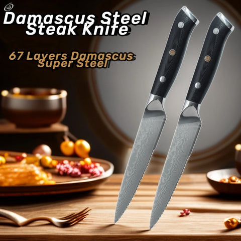 Damascus Stainless Steel Steak Knife Set Ultra-sharp Serrated Beef Knives Dinner Tablewares Steak Knives Cutlery Table Knife Set