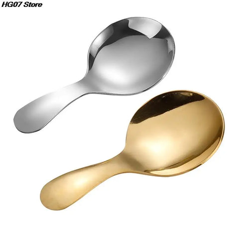 1PC Cute Stainless Steel Spoon Short Handle Gold Ice Cream Tea Coffee Spoon Kids Spoon Kitchen Condiment Spice Scoop