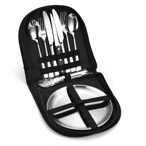 Ultimate Camping Tableware Set with Bag Portable Cutlery Kit for Outdoors Camping Utensils Including Steak Knives,Forks,Spoons