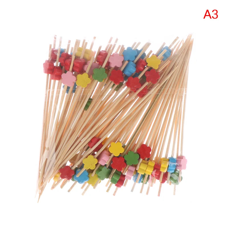 50/100Pcs Disposable Bamboo Skewers Food Cocktail Picks Buffet Fruit Cupcake Fork Sticks Party Table Decoration Supplies