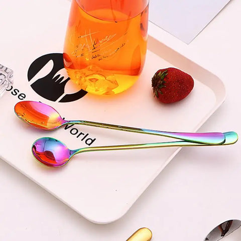 Black Long Handle Tea Spoons Juice Stirring Cutlery Stainless Steel Coffee Spoon Drinking Flatware Kitchen Drop Shipping