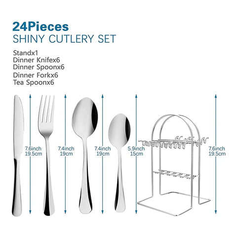 Silverware Set 24 Piece Silverware Cutlery Set With Stand Include Knife Fork Spoon,Hanging Stainless Steel