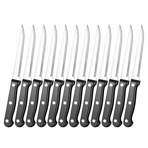 XITUO 6/8/10/12 PCS Steak Knife Sets High Carbon Steel Flatware Kitchen Tableware Chef Utility Serrated Knife Black ABS Handle