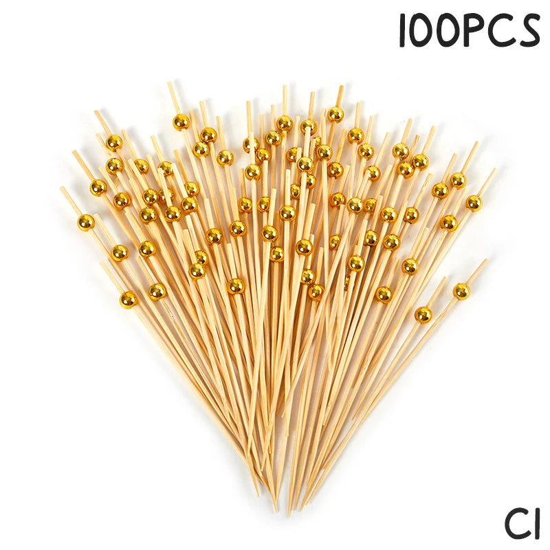 50/100Pcs Disposable Bamboo Skewers Food Cocktail Picks Buffet Fruit Cupcake Fork Sticks Party Table Decoration Supplies