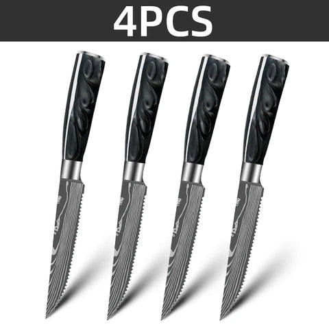 Serrated Steak Knives Ultra Sharp High Carbon Stainless Steel Knives with Ergonomic Handles Kitchen Knife Set