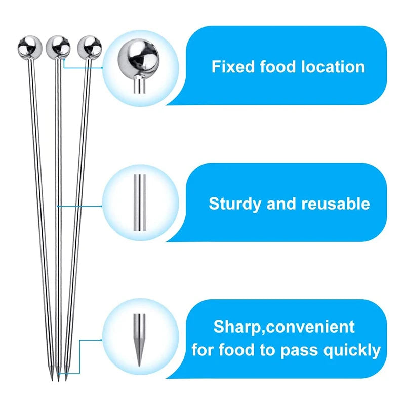 15Pcs Cocktail Picks 4 Inch Reusable Stainless Steel Martini Picks Cocktail Toothpicks for Olives Appetizers Sandwich