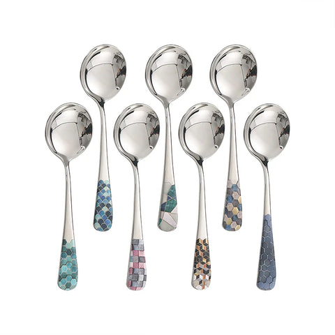 Stainless Steel Coffee Ice Cream Spoon Teaspoons Silver Dinner Tableware Round Head Dessert Spoons Cutlery Kitchen Accessories