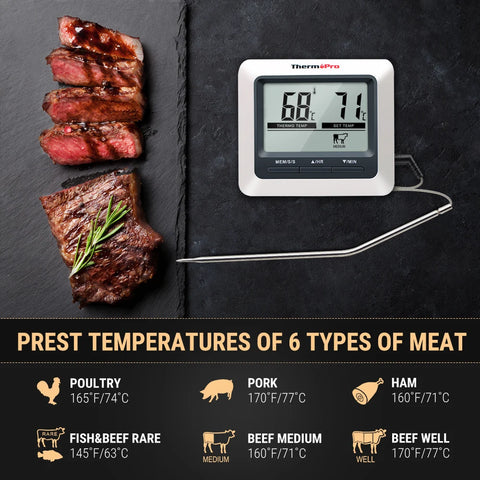 ThermoPro TP04 Large LCD Digital Kitchen Cooking Meat Thermometer For Grilling Oven BBQ Smoker with Stainless Steel Probe