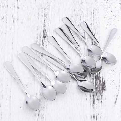 12Pcs Silver Teaspoons Stainless Steel Coffee Stirring Spoon Premium Mini Ice Cream Spoon Dessert Serving Spoon Kitchen Cutlery