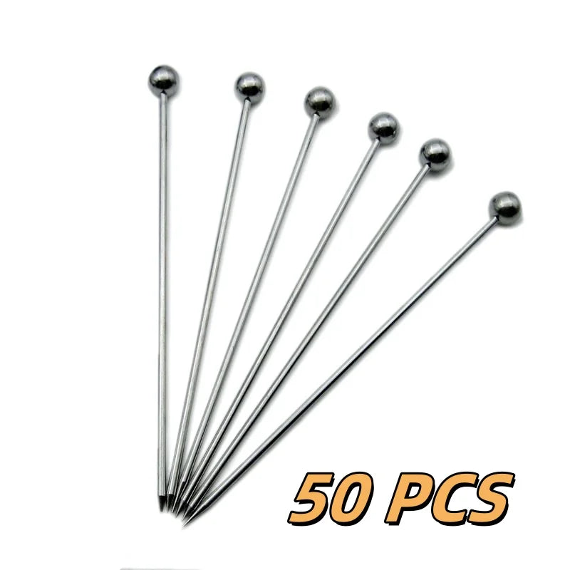 10/50/100Pcs Stainless Steel Cocktail Picks Fruit SticksToothpicks for Party Bar Tools Drink Stirring Sticks Martini Picks Party