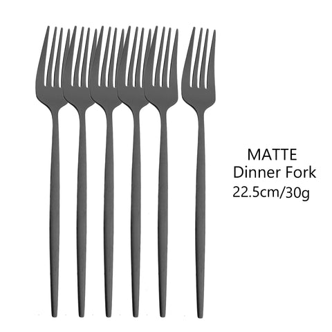 6Pcs Matte Dinner Forks Cutlery Black Stainless Steel Fork Flatware Kitchen Silverware Western Dinnerware Restaurant Fork Set