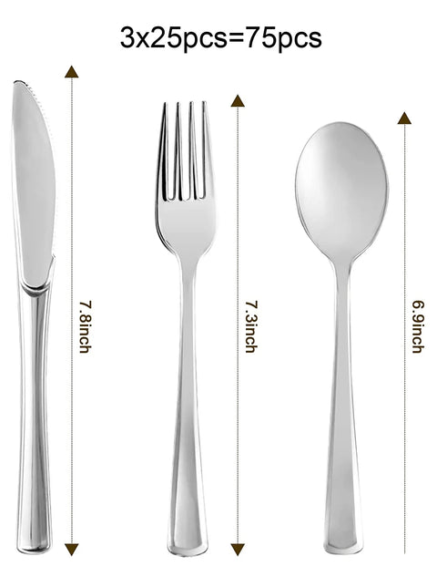 75 Pieces Gold Plastic Silverware- Disposable Flatware Set-Heavyweight Plastic Cutlery- Includes 25 Forks, 25 Spoons, 25 Knives