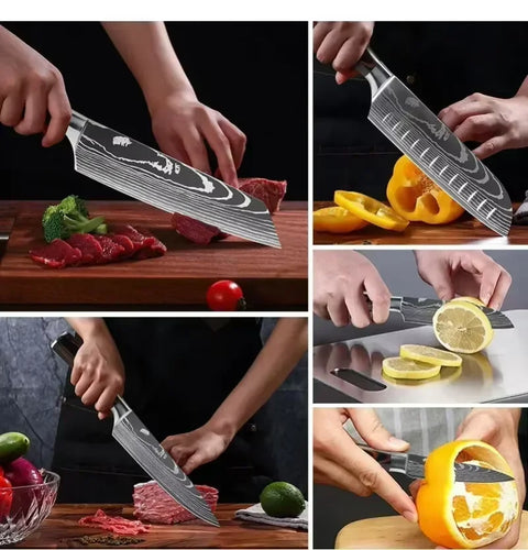 Professional Damascus Kitchen Knives High Carbon Stainless Steel Santoku Knife Sharp Cleaver Slicing Knife Butcher Boning Knife