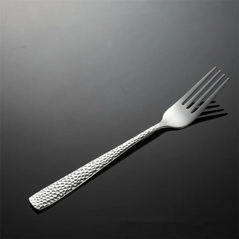 Hammered Pattern 430 Stainless Steel Cutlery Set Spoon Knife Fork Square Handle Dinnerware Luxury Retro Tableware Offers