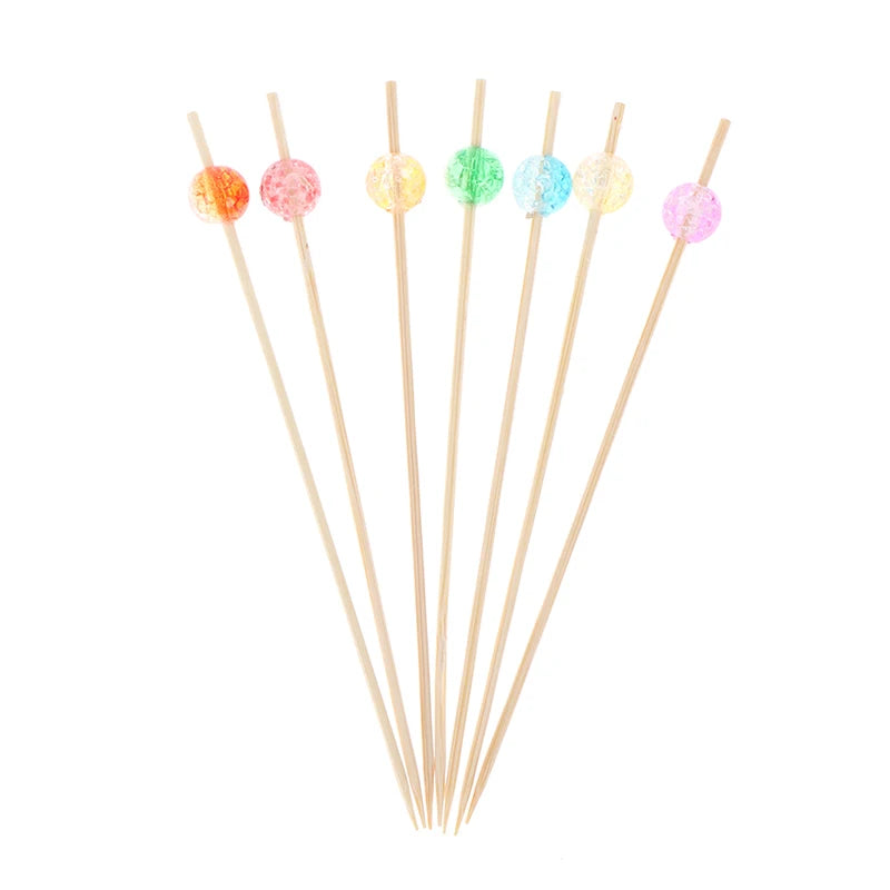 50/100Pcs Disposable Bamboo Skewers Food Cocktail Picks Buffet Fruit Cupcake Fork Sticks Party Table Decoration Supplies