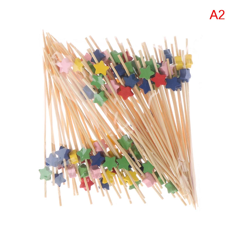 50/100Pcs Disposable Bamboo Skewers Food Cocktail Picks Buffet Fruit Cupcake Fork Sticks Party Table Decoration Supplies