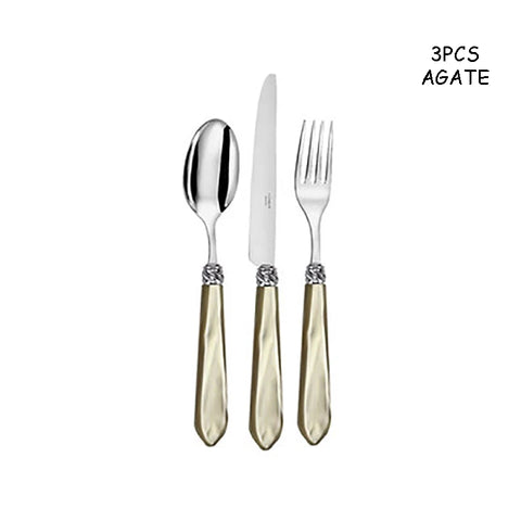 Stainless Steel Dinnerware Set with Luxurious Seashell Handle, Red and White Dinner Knife, Scoop and Fork