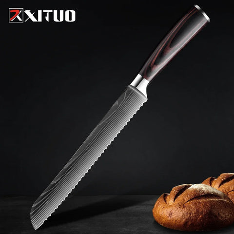 Professional Kitchen Knife Set 1-9PCS, Sharp Chef Knife Santoku Knife Fruit knife 7Cr17Mov Stainless Steel Ergonomic Wood Handle