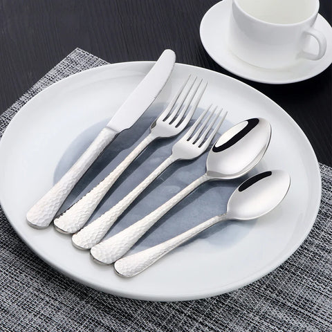 5Pcs Stainless Steel Dinnerware Set Western Flatware Dinner Knife Fork Spoon Cutlery Set Steak Tableware Restaurant Food Server