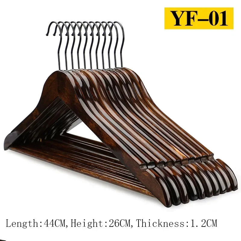 10Pcs/set Adult Extra-Wide Seamless Solid Wood and Metal Hook Wooden Hangers with Notches Non-slip for Clothes Shelf Rack
